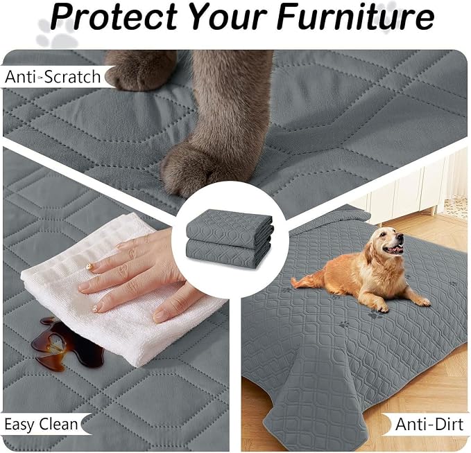 Waterproof Dog Bed Blanket - Soft Pet Blanket & Sofa Cover for Dogs | Reversible Washable Furniture Protector, Couch Covers for Pets (52x82 Inch, Dark Grey/Dark Grey)