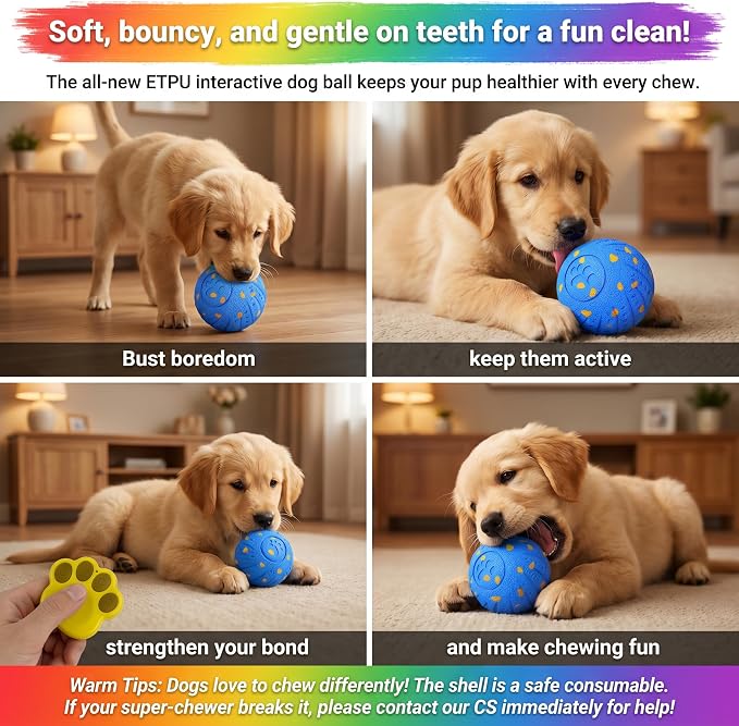 TEYYVN Interactive Dog Toys Dog Ball – 3 Play Modes Smart Moving Bouncing Dogs Ball, E-TPU Smart Dog Ball with Remote Control, Automatic Rolling Dog Toy for Small Medium Dogs to Boredom Relief (Blue)