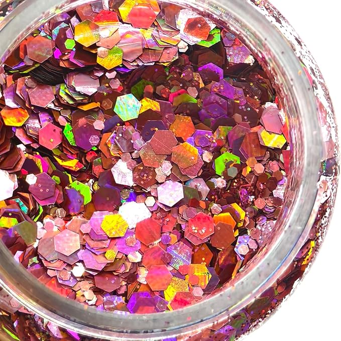 Pink - Holographic Craft Glitter - 2oz Glitter Shaker Bright Colorful Mix Chunky Body Glitter Bulk - 24 Colors in Shaker, Cosmetic Grade Glitter - LB911