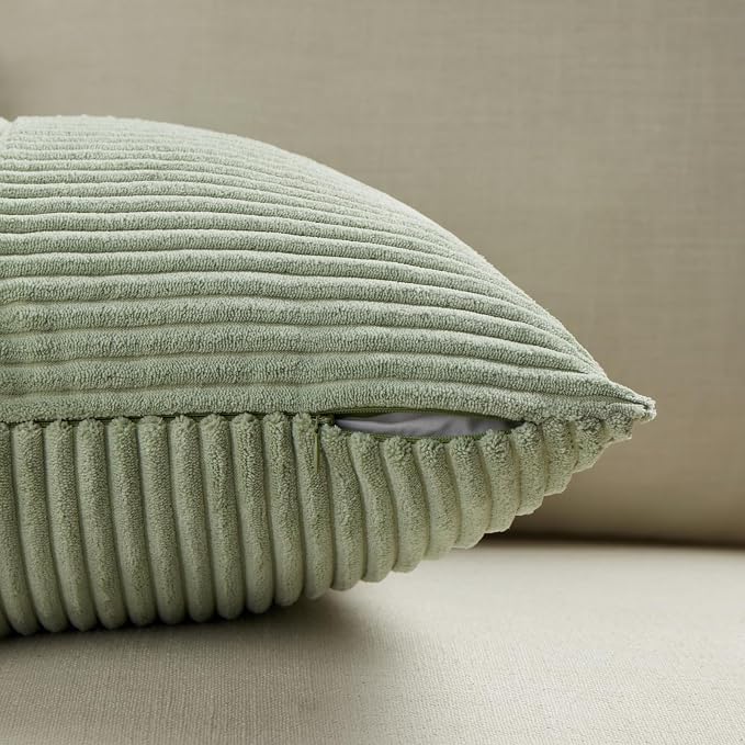 Fancy Homi Sage Green Decorative Throw Pillow Covers 16x16 Inch for Living Room Couch Bed, Rustic Farmhouse Boho Home Decor, Soft Corss Patchwork Corduroy Textured Square Cushion Case 40x40 cm