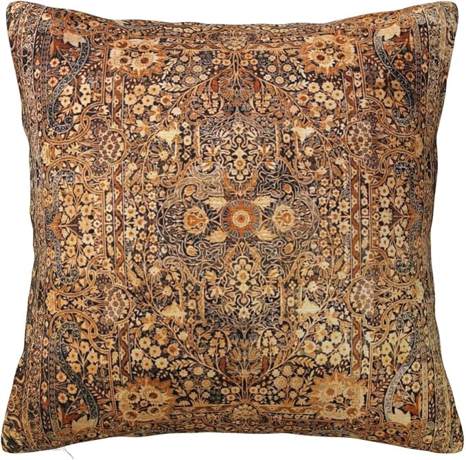 Antique Persian Kirman Rug Print Pillow Covers Decorative Square Throw Pillowcase 18x18 Inch Couch Cushion Cover for Home Decor Living Room Bedroom College Dorm Bed Car Sofa