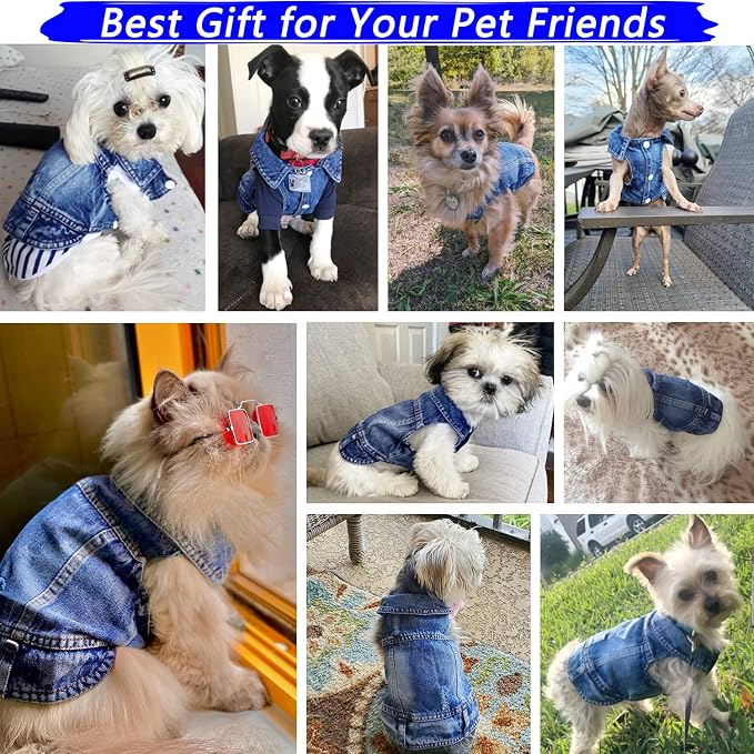 Dog Jean Jacket,Blue Denim Vest,Cute Clothes for Small Dogs&Cats | Soft Washed Cotton Denim Costume,Cool Apparel Dress Shirt for Puppy,Classic Coat Outfit for Small Dogs Cats Boy Girl