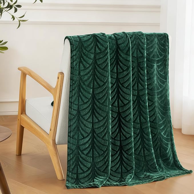 Whale Flotilla Soft Flannel Fleece Throw Blanket for Couch, Emerald Green | Cozy Lightweight Breathable Velvet Sofa Throws, Plush Fluffy Vintage Pattern Decorative Blanket for Bed, All Season, 50"x60"