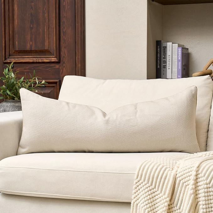 Neutral Floral Pillow Cover 14 x 36 Inches, Vintage Chenille Accent Throw Pillow Cover Soft Decorative Farmhouse Accent Couch Pillow Cover for Living Room Bedroom, Beige