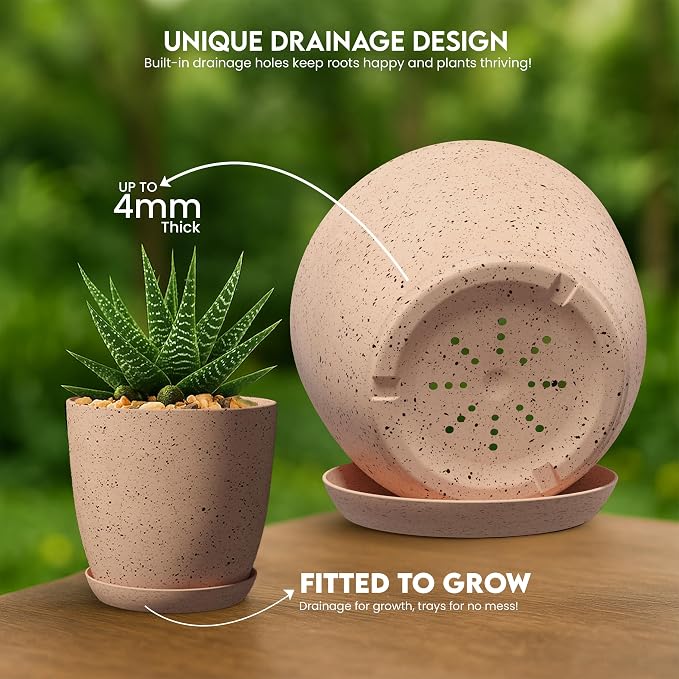 Plant Pots Indoor with Drainage 10 Pack Planters Spotty Peach Pink | Drainage holes included Multiple sizes 7/6.6/6/5.3/4.8 In Indoor plants and flowers Durable plastic construction