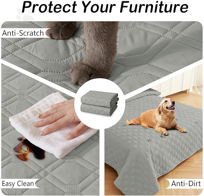 Waterproof Dog Bed Blanket - Soft Pet Blanket & Sofa Cover for Dogs | Reversible Washable Furniture Protector, Couch Covers for Pets (40x50 Inch, Grey/Dark Grey)