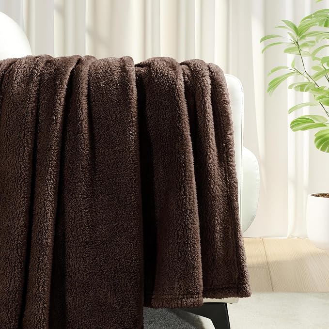Exclusivo Mezcla Soft Plush Fleece Queen Size Blankets for Bed Living Room | Lightweight Fuzzy Fluffy Large Blanket for All Seasons, Cozy Velvet for Women Men, Machine Washable, 90"x90", Coffee