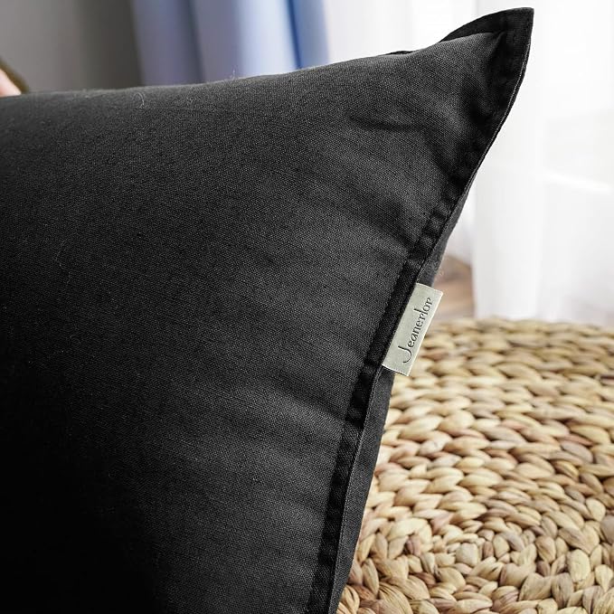 Jeanerlor Decorative Cotton Linen Couch 26"x26" Throw Pillow Case for Sofa Durable Classy, Comfortable Cushion Cover (65 x 65cm), Black