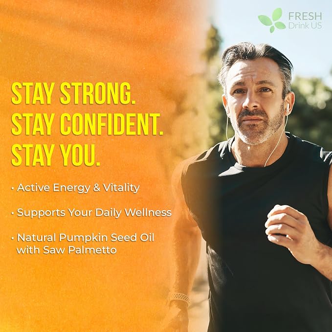FreshDrinkUS, 330 Premium Pumpkin Seed Oil Softgels with Saw Palmetto, 3000mg Per Serving, Cold Pressed, Pure Virgin Oil, Great Hair Support, Non-GMO, Gluten-Free.