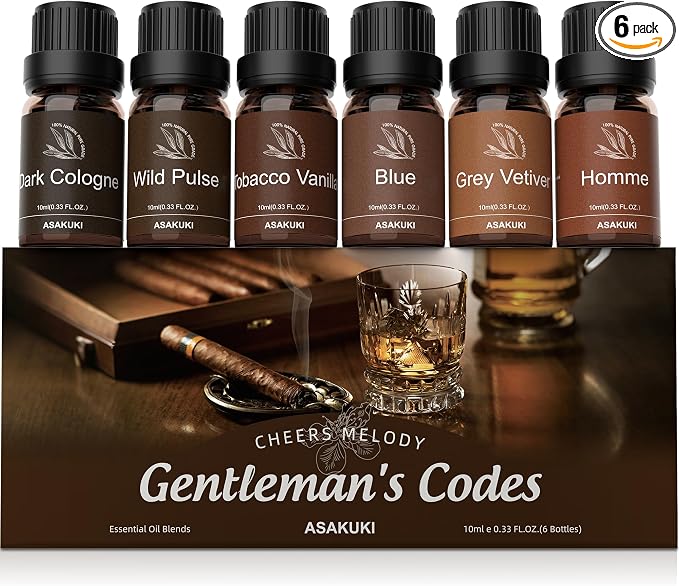 ASAKUKI Men Essential Oils Set for Diffuser, Father's Day & Birthday Gift for Men, 6×10ml Cologne-Inspired Fragrance Oils for Diffusers – Elegant, Clean, and Confident Scents