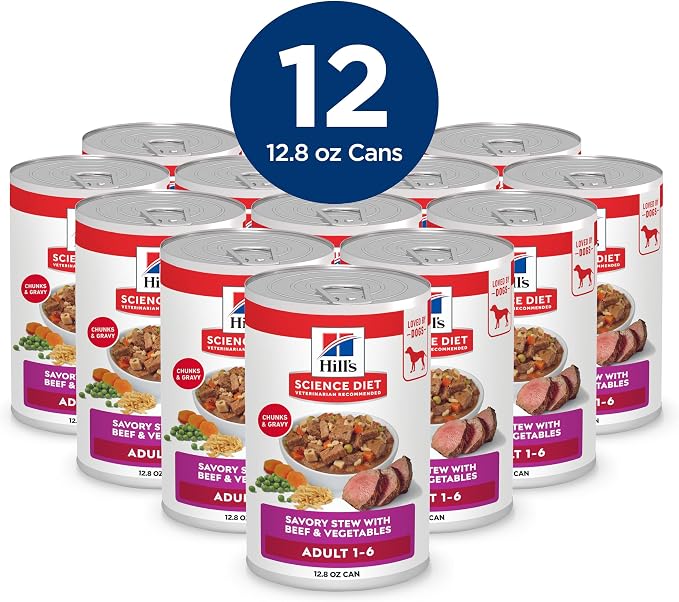 Hill's Science Diet Adult 1-6 Wet Dog Food | #1 Veterinarian Recommended, Beef & Vegetables, 12.8 oz. Cans, 12-Pack