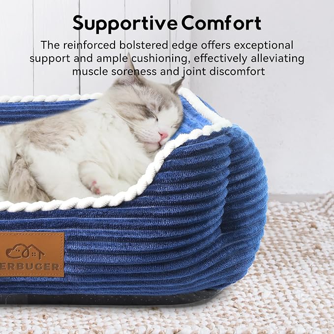 Zerbuger 20in Blue Rectangle Cat Dog Bed Machine Washable Sleeping Sofa | for Large Medium Small Pets Indoor Outdoor, Non-Slip Bottom Soft Puppy Bed Durable Orthopedic Calming Pet Cuddler