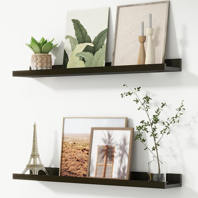 Picture Ledge Shelf, Floating Shelves for Wall, 32" W Set of 2, Black | FSC Certified Engineered Wood, Wall Mounted Bookshelf, for Nursery Living Room Bedroom, Pre-Drilled, Easy Install