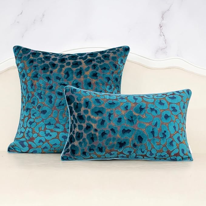 Alerfa Blue Floral Throw Pillow Cover 18 x 18 Inch Cut Velvet Sqaure Luxury Decorative Pillow Cover for Couch Living Room Bedroom
