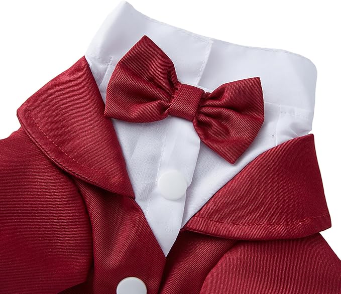 GabeFish Pets Wedding Jackets Suit for Dogs with Bow Tie Puppy Cat Formal Clothes Shirt Tuxedo (Red, M (Chest 15.3in/39cm))