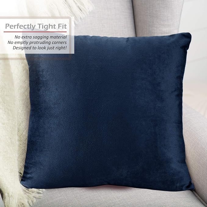 Throw Pillow Inserts Pack of 2 with Velvet Soft Solid Decorative Square Throw Pillow Covers Set for Sofa Couch Car Bedroom, 26X26 Throw Pillows Inserts with 24x24 Washable Cushion Covers, Navy Blue