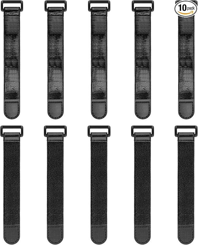 Trilancer Elastic Cinch Straps with Anti-Slip Strips, 6’’ x 1’’ (10 Pack) Heavy Duty Multipurpose Hook and Loop Straps for Extension Cords, Cables, Ropes,Hoses, Bike,Pant Garters,Garage and Workshop
