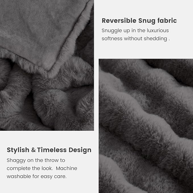 Cozy Bliss Faux Fur Bubble Throw for Couch, Fuzzy Soft Plush Thick Blanket for Sofa Bedroom Living Room, 60x80 Inches Charcoal Grey