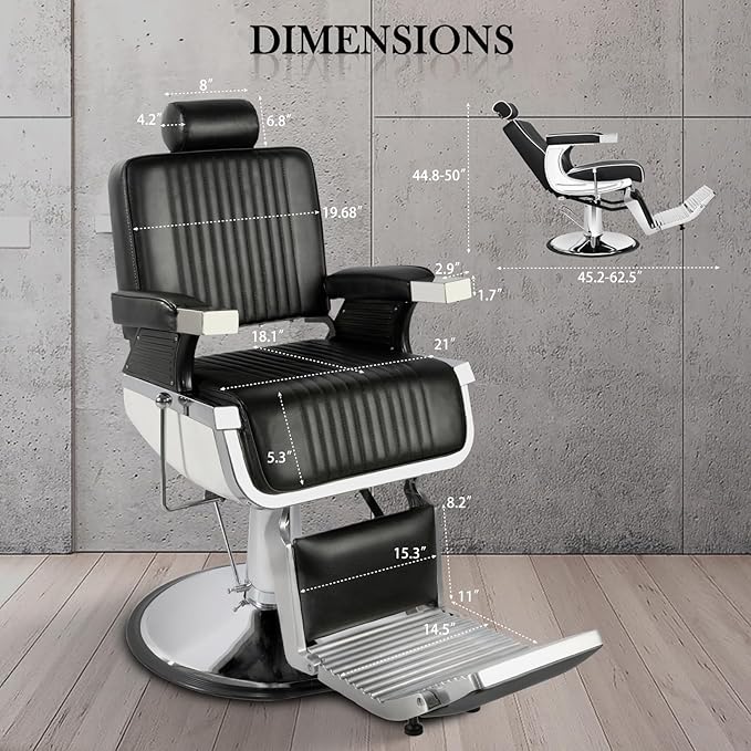 Barber Chair for Barbershop, Reclining Salon Styling Chairs for Hair Stylist with Adjustable Headrest, 360° Swivel Professional Hydraulic Hair Chair, Beauty Salon Spa Tattoo Equipment, Black