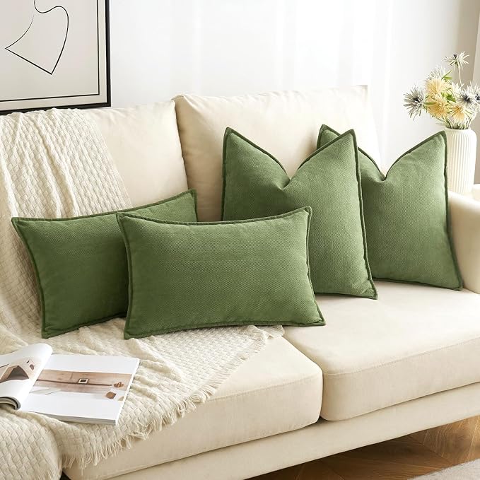 MIULEE Pack of 2 Sage Decorative Chenille Pillow Covers 20x20 Inch | Soft Couch Throw Pillows,Farmhouse Cushion Covers with Elegant Design for Sofa,Bedroom,Living Room,Spring Home Decor