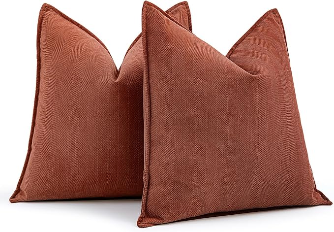 MIULEE Pack of 2 Fall Rust Decorative Chenille Pillow Covers 18x18 Inch | Soft Couch Throw Pillows,Farmhouse Cushion Covers with Elegant Design for Sofa,Bedroom,Living Room,Spring Home Decor