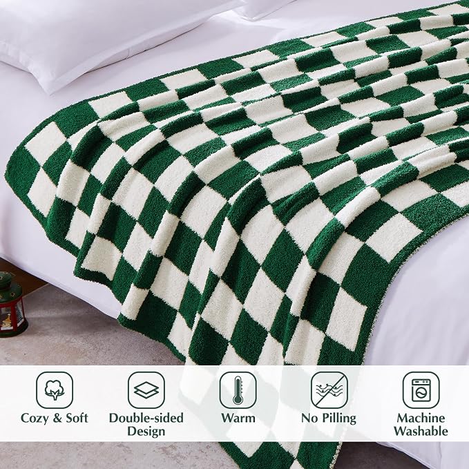 Soft Checkered Throw Blanket for Couch-Cozy Warm Knitted Blankets | Lightweight Warm Fluffy Decor for Women, Mom, Her & Girls, Sofa, Chair, Bed, 50x70in, Avocado Green