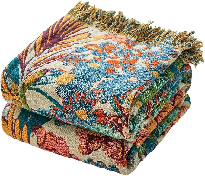 MSGKV Boho Throw Blanket 50"x60" 100% Cotton Vine Blanket for Couch Bed | Super Soft Muslin, Everyday Comfort, Breathable, Lightweight, Farmhouse Decor, All Seasons, Machine Washable, Cozy Comfort