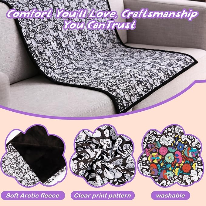 ZHOYIMIMI DIY Cozy Coloring Blankets for Adults & Kids -24 Markers | 50" x 60", Machine Washable, Cozy Velvet, Printed Patterns, ideal for daily use, home decor and kids spaces, Gift Wrapped