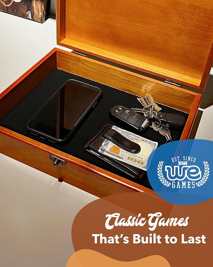 WE Games Old World Wooden Box with Brass Latch – Vintage-Style Wooden Keepsake Box for Jewelry & Trinket Storage, Light Cherrywood Finish