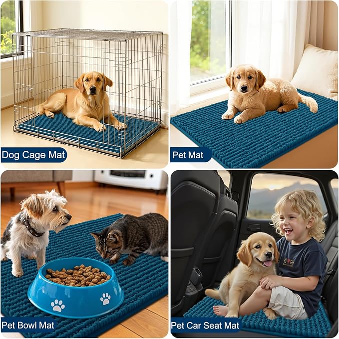 OLANLY Dog Door Mat for Muddy Paws 70x24, Extra Absorbent Chenille Mud Mat | Atlantic Blue, Absorbs Moisture and Dirt, Non-Slip Machine Washable Doormat, Quick-Drying Indoor Entryway Floor Mat for Dogs