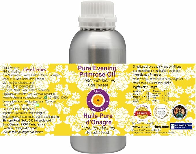 Deve Herbes Pure Evening Primrose Oil (Oenothera biennis) Cold Pressed 300ml (10 oz)
