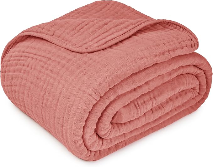 Comfy Cubs Adult Muslin Blanket 108x90” King Swaddle Blankets, Dusty Rose | 6 Layer Soft, Breathable & Lightweight Muslin Adult Blanket - Machine Washable & Designed in the US Bedding for All Seasons
