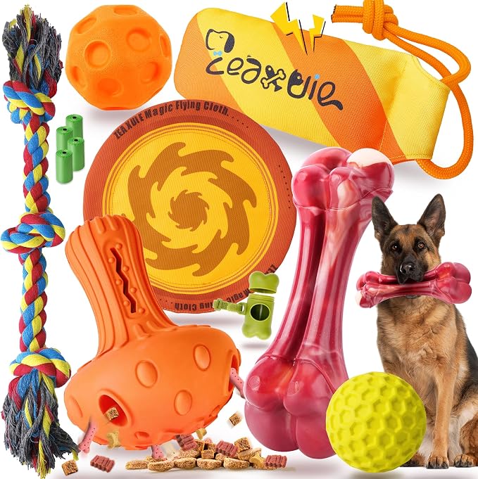 Zeaxuie 12-Pcs Variety Dog Toys for Aggressive Chewers, Medium & Large Dogs