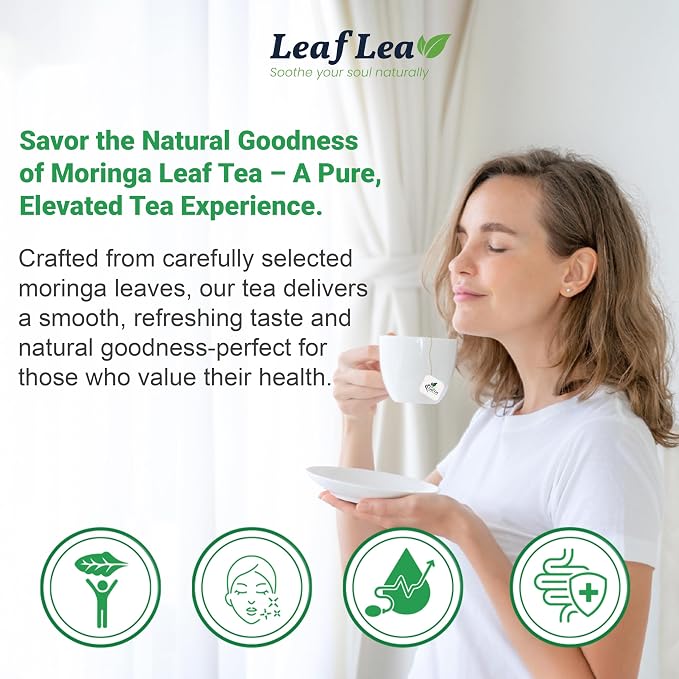 LeafLea Moringa Tea Bags, 100% Pure Moringa Leaf Herbal Tea, 40 Count | Single-Ingredient Moringa Oleifera, Individually Foil-Wrapped for Freshness, Caffeine-Free, Sugar-Free, Vegan