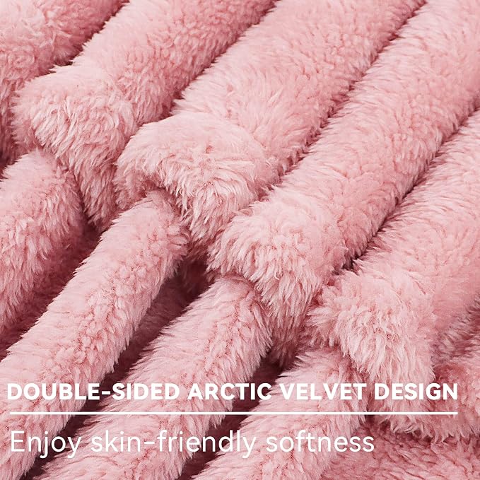 Pink Plush Throw Blanket, Soft Flannel Fleece Blanket for Couch Sofa Bed, Elegant Home Decor Blanket, Cozy Warm Throw for Bedroom, Gifts for Women, Birthday Gifts for Wife Mom Girlfriend