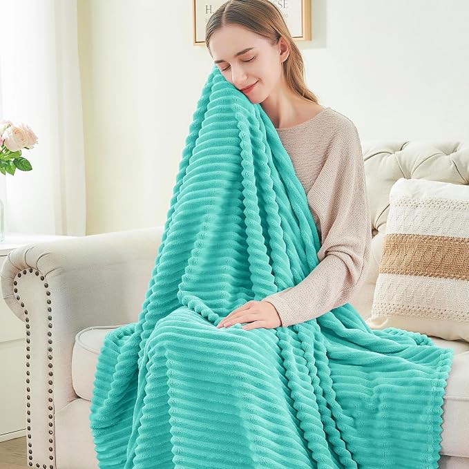 BEDELITE 3D Ribbed Jacquard Aqua Fleece Throw Blanket for Couch, 50x60 Inch | Soft Warm Decorative Fluffy Blanket, Cozy Plush Lightweight Fuzzy Throw Blanket for Bed Sofa Home Room Decor, Gift for Women