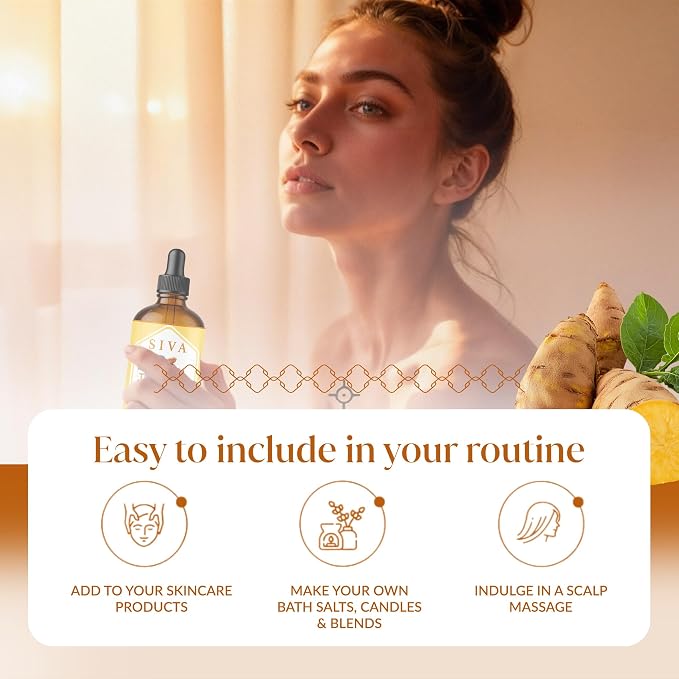 Siva Turmeric Essential Oil 4 Fl Oz – for Diffuser, Skin & Hair Care – Ideal for Massage & DIY Blends- with Dropper