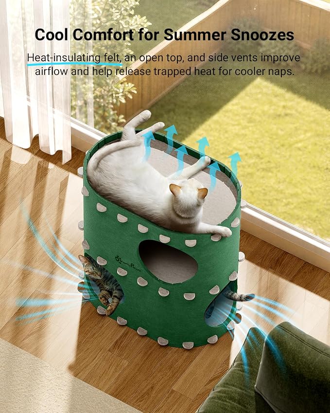 DownyPaws Cat House for Indoor Cats, 2-Storey Cat Bed Cave, Forest | Cat Hideaway Enclosed Bed,Cave Hideout Fort,Kitten Houses for Large Cats,Hide Box Bed Multicats Scratch Resistant