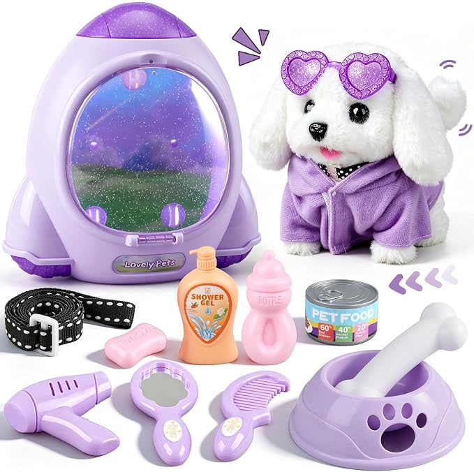 Dog Toys for Kids Girls Age 3-6, Walking&Barking Puppy Toys with Backpack