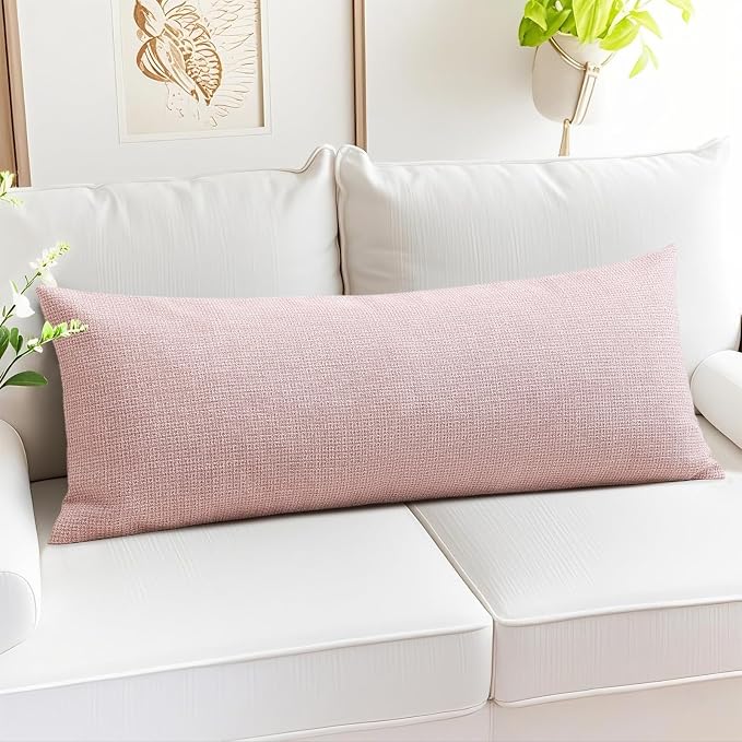 OTOSTAR Linen Throw Pillow Cover Set of 1 Decorative Long Lumbar Pillowcase Rectangle Cushion Cover 14x36 Inch for Home Decor Sofa Bedroom Car 35 x 90CM Pink