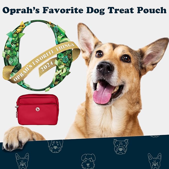 Puppington 3-in-1 Crossbody Dog Walking Bag & Treat Pouch with Matching Planet Safe Poop Bags & Built-In Dispenser - Dog Mom Gift for Puppy Training with Zippered Pockets (Ruby Red)