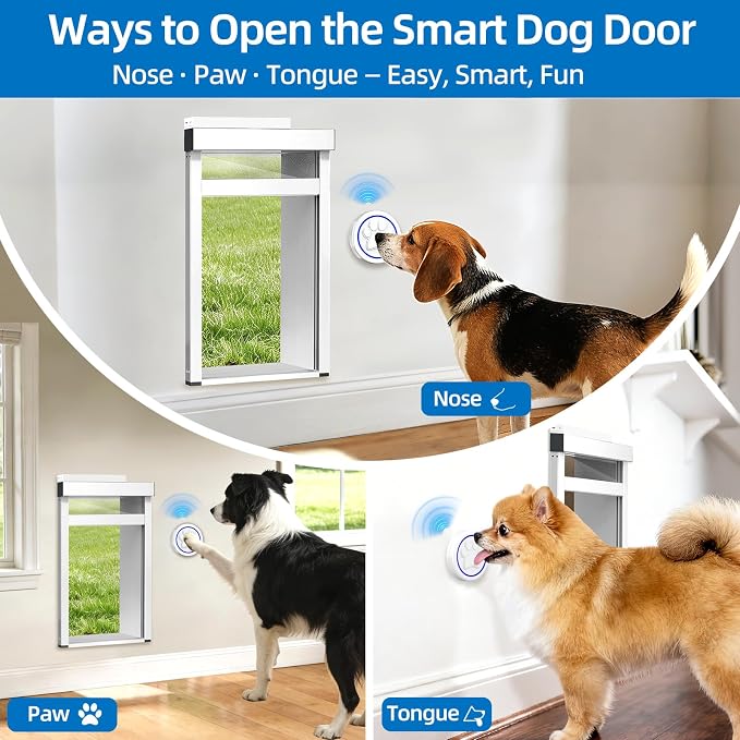 Automatic Dog Door for Wall,Smart Dog Door with Doorbell Active,No Collar | 4 Modes,Electronic Pet Door with Anti-Pinch, Aluminum,Pet-only Access,Telescoping Tunnel,Waterproof Windproof
