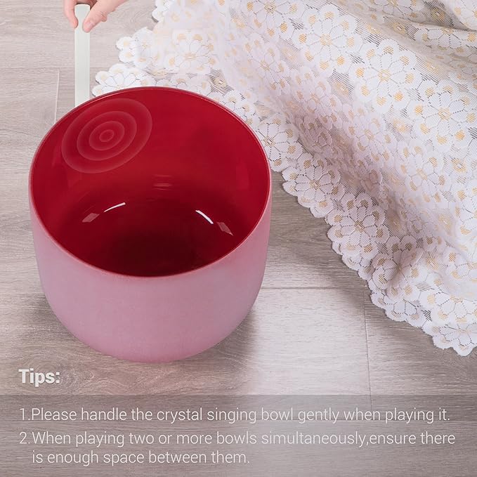 432hz 8 inch Red C Note Root Chakra Quartz Crystal Singing Bowl with Resonance Striker for Healing Mindfulness Meditation Yoga Sound Baths