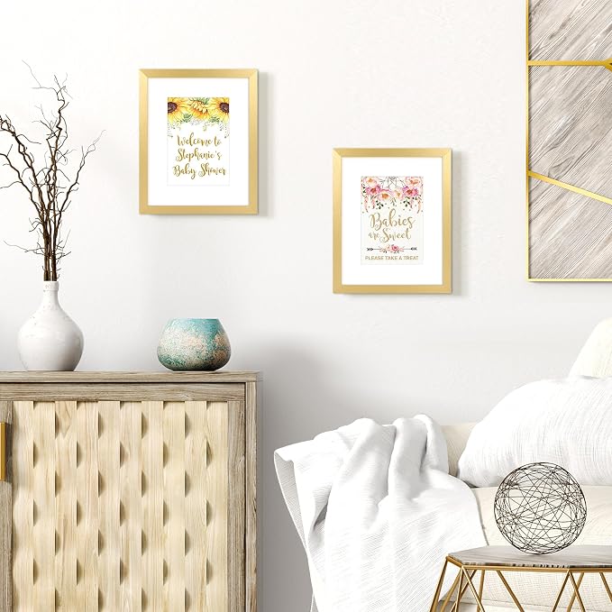 upsimples 8x10 Picture Frames, Gallery Wall Frames Set of 5, Gold | Photo Frame Collage Wall Decor, 8 x 10 Frame, 5x7 Frame with Mat for Family, Baby, Hallway, Christmas