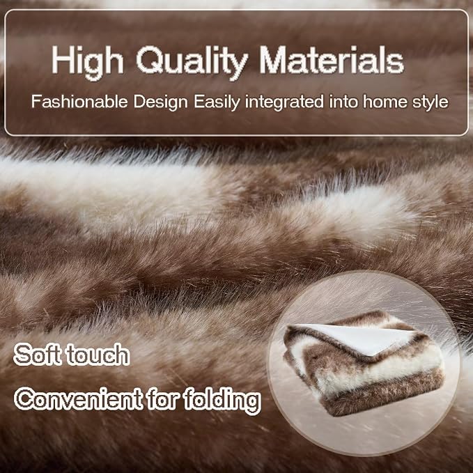 Luxury Fluffy Faux Fur Throw Blanket,Thick Fluffy Silky Fuzzy Cozy Blanket,Plush Blankets for Couch, Sofa, Chair, Bed-Faux Fur Brown Stripe 50 * 60inch