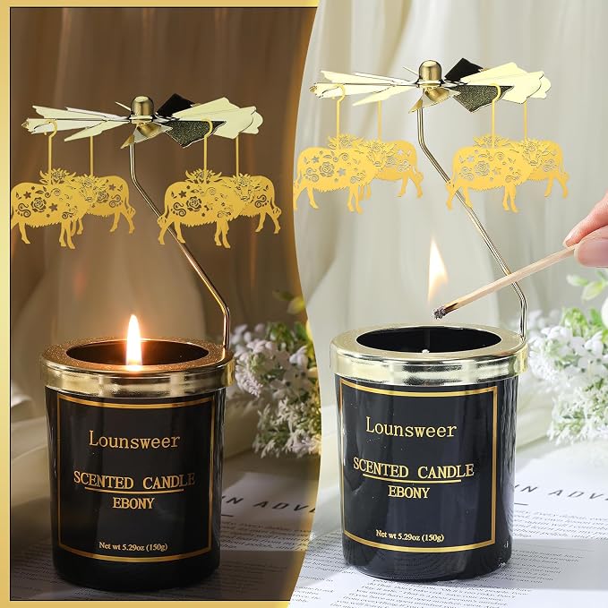 Lounsweer Highland Cow Gifts for Women Rotating Scented Candle with Rotatable Candle Holder Highland Cow Gifts for Lovers Funny Presents for Women Mom Birthday Anniversary Chrismas Festival