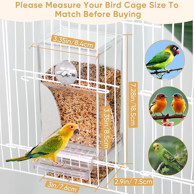 Kenond No Mess Bird Feeders Water Dispenser Set，Automatic Feeders for Cage | Automatic Parrot Feeder Cage Accessories, Clear Seed Container Food Drinker for Cage, for Cockatiel Lovebirds Budgies Canary
