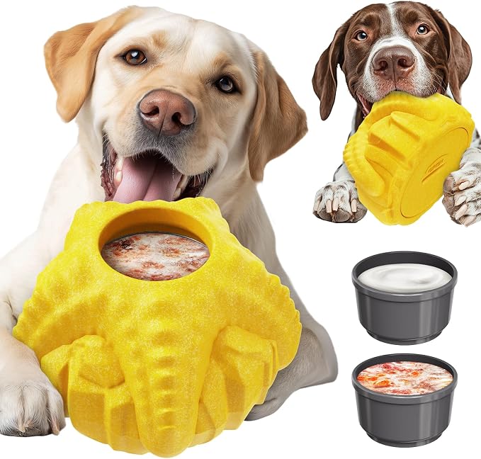 Dog Chew Toy for Aggressive Chewers, Freezable Lick Treat Dispenser, Stuffable Lick Toy, Interactive Enrichment, Long Lasting Puzzle Boredom Buster for Medium & Large Dogs - Yellow Starfish