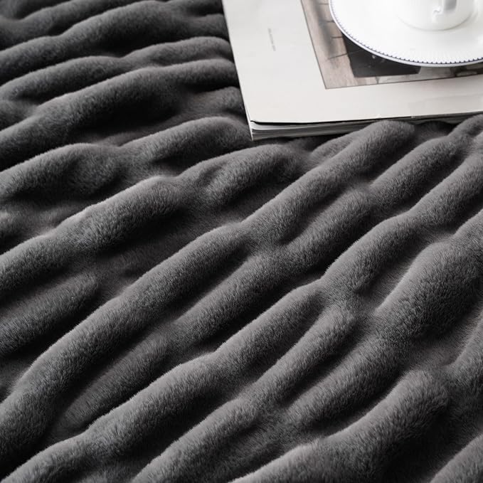 BATTILO Grey Faux Fur Throw Blanket for Couch, 50"x60", Double Side | Luxury Minky Couture Blanket, Premium Silky Cozy Soft Bubble Faux Fur Blanket For Bed, Sofa Living Room
