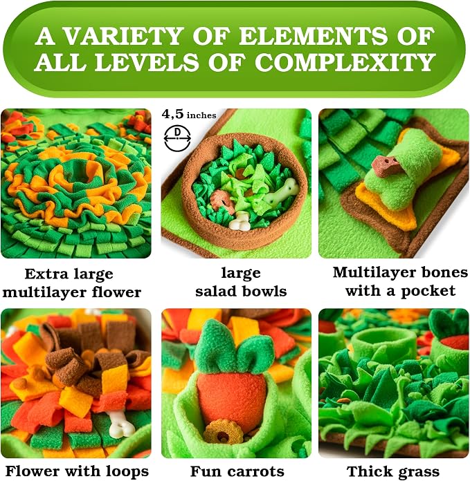 Snuffle Mat for Dogs - 33.5 x 19.7 Pet Food & Dog Feeding Mat – Best Dog Boredom & Enrichment Toys for Large and Medium Smart Dogs – Interactive Snuffle Puzzle Toys for Training & Licking Fun
